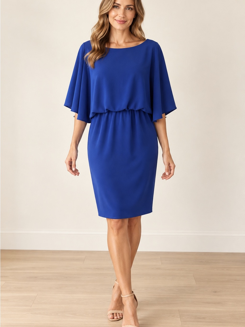 NWT MARINA Royal Blue Capelet Cocktail Dress Size Large